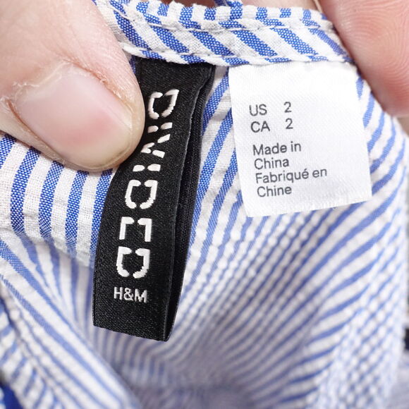 DIVIDED BY H&M BLUE WHITE STRIPED SEERSUCKER BUTTON UP DRESS WOMENS SIZE 2 - Picture 7 of 8